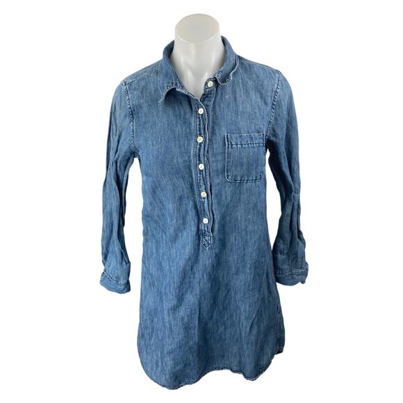 J.Crew Blue Long Sleeve Chambray Denim Jeans Button Front Mini Shirt Dress Sz 4 - Picture 2 of 4
